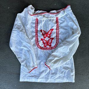 Vintage peasant top with butterfly embroidery